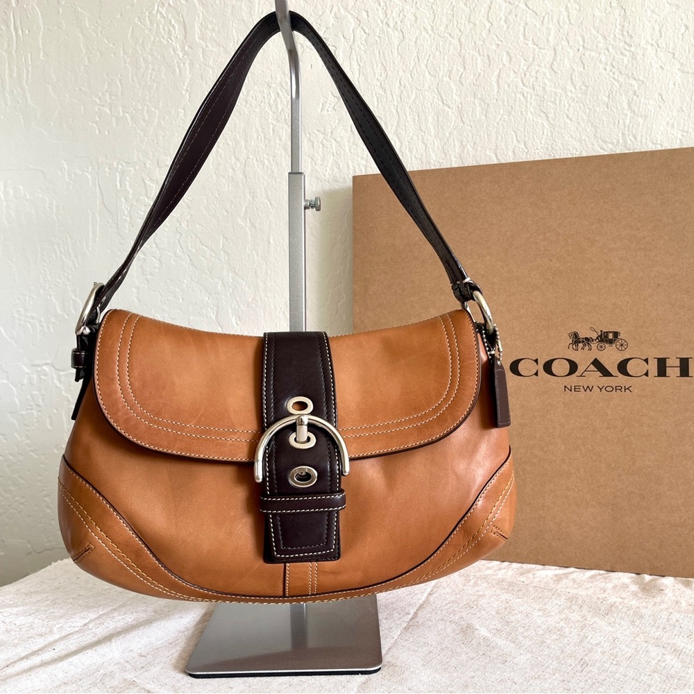 Coach Two-Tone Soho Tan and Dark Brown Leather Shoulder Bag